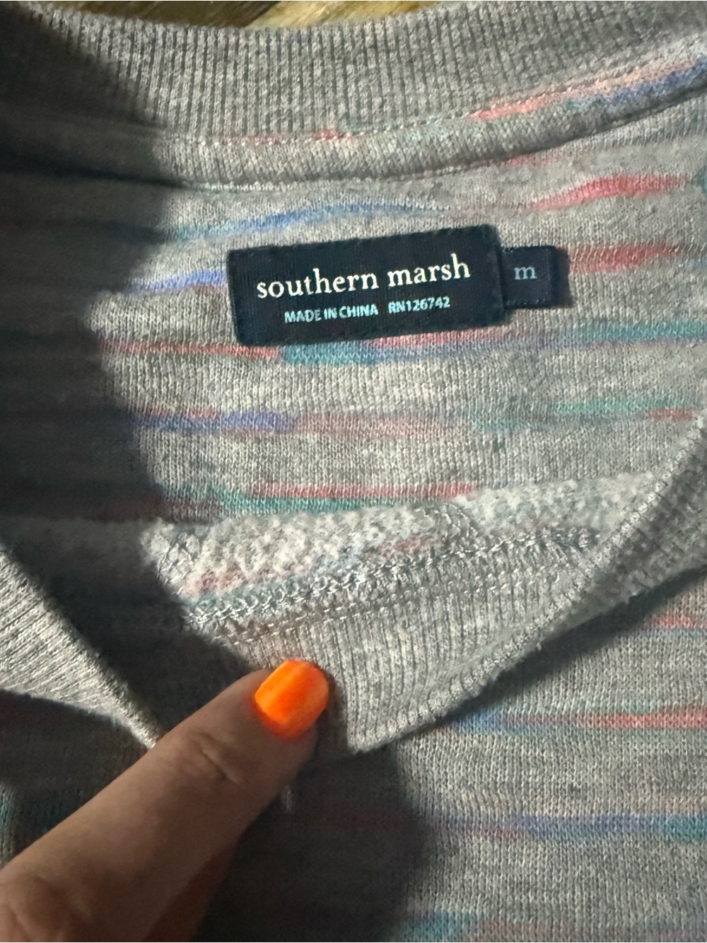 Southern Marsh Light Gray Heather Crewneck with Pastel Stripe Accents - Picture 2 of 4